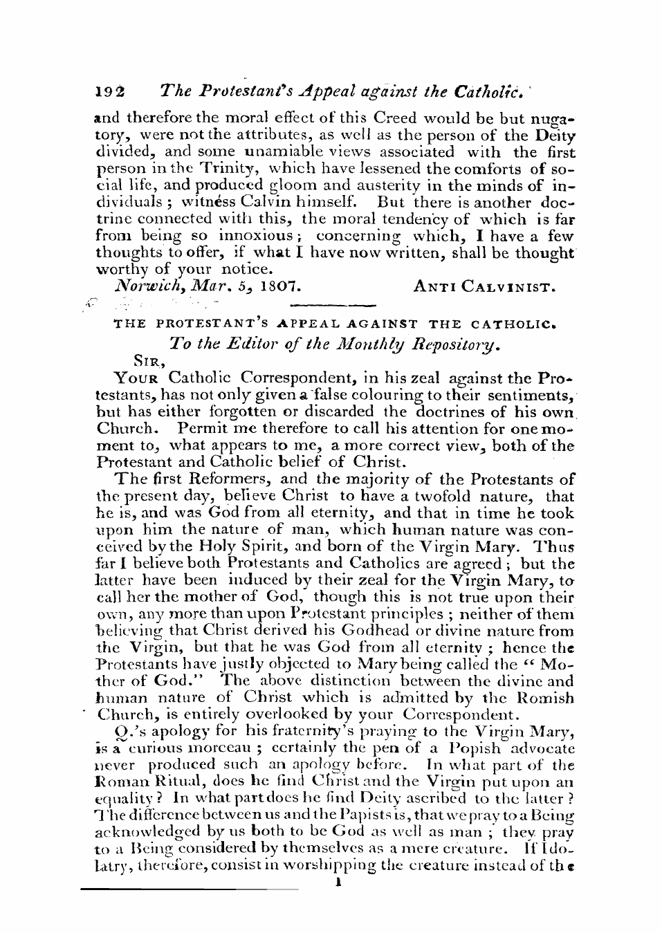 Monthly Repository (1806-1838) and Unitarian Chronicle (1832-1833): F Y, 1st edition - Untitled Article