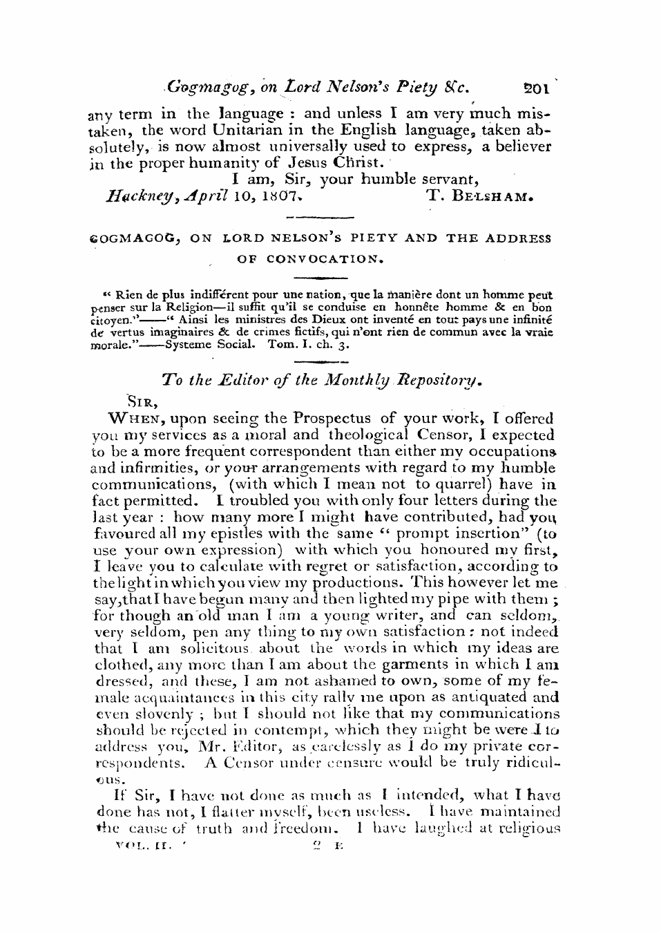 Monthly Repository (1806-1838) and Unitarian Chronicle (1832-1833): F Y, 1st edition - Untitled Article