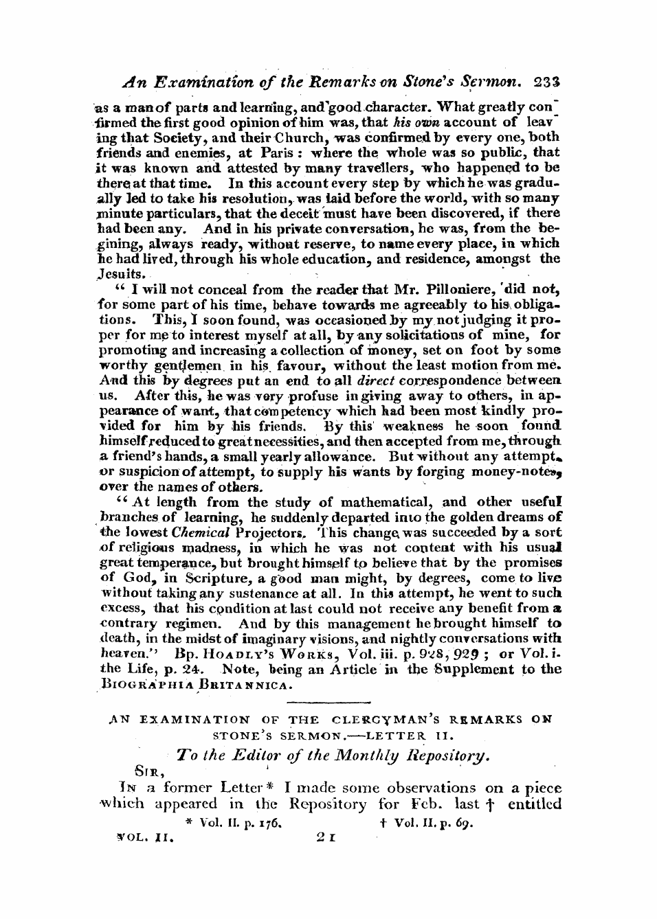 Monthly Repository (1806-1838) and Unitarian Chronicle (1832-1833): F Y, 1st edition - Untitled Article