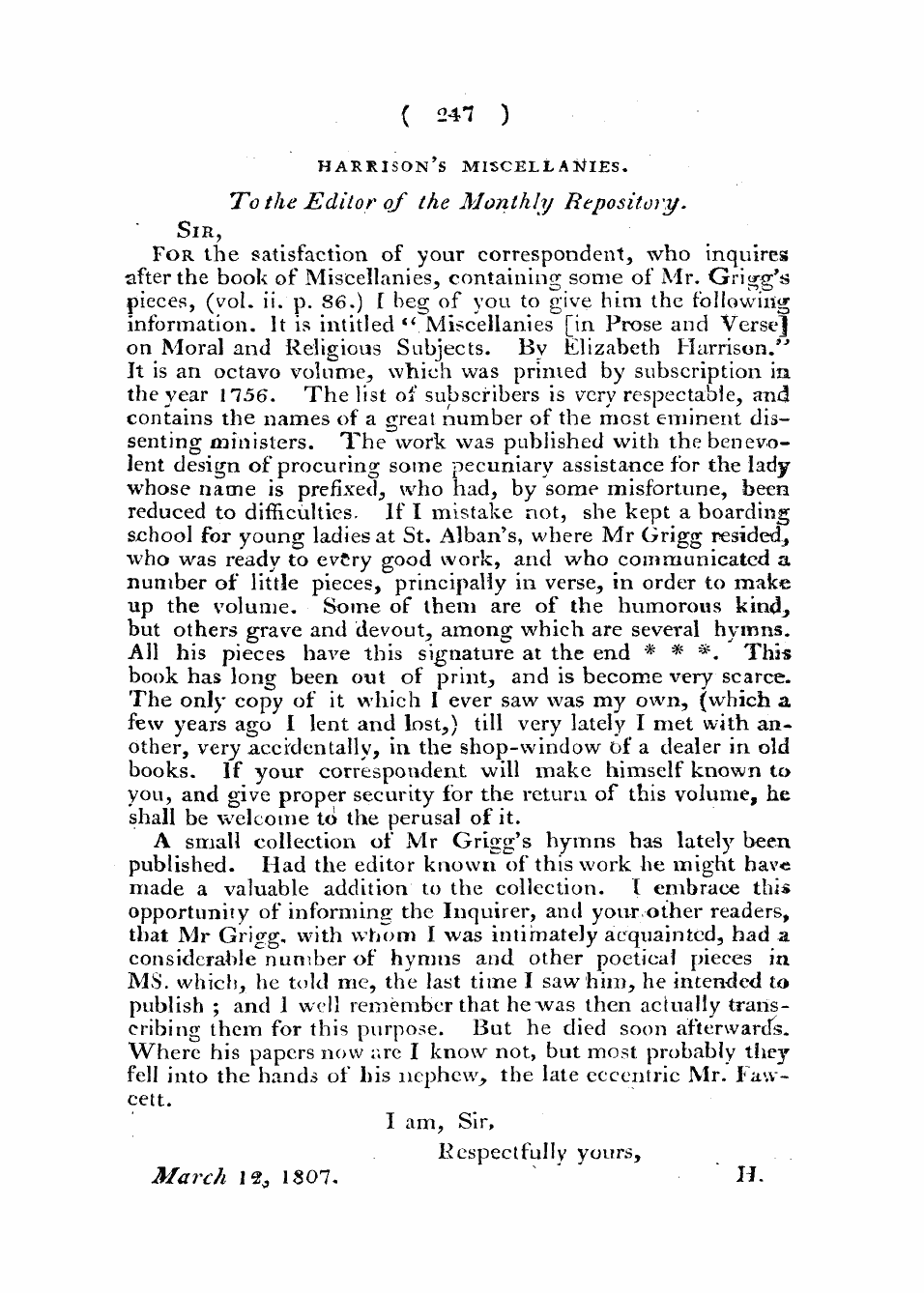 Monthly Repository (1806-1838) and Unitarian Chronicle (1832-1833): F Y, 1st edition - Untitled Article