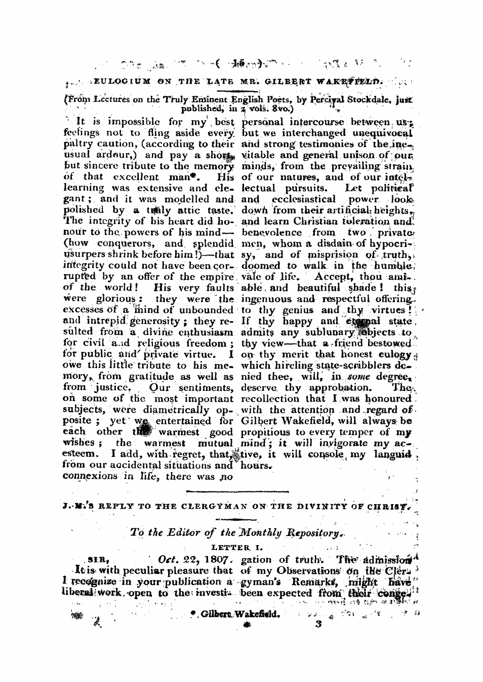 Monthly Repository (1806-1838) and Unitarian Chronicle (1832-1833): F Y, 1st edition - Untitled Article