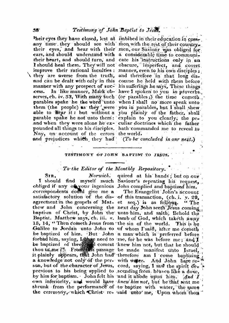 Monthly Repository (1806-1838) and Unitarian Chronicle (1832-1833): F Y, 1st edition: 38