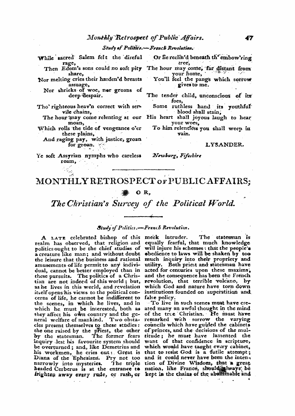 Monthly Repository (1806-1838) and Unitarian Chronicle (1832-1833): F Y, 1st edition - Untitled Article