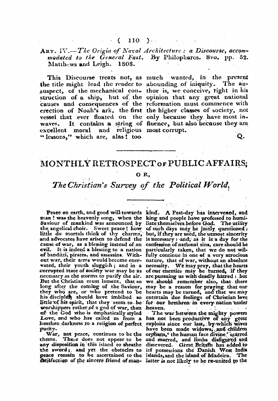 Monthly Repository (1806-1838) and Unitarian Chronicle (1832-1833): F Y, 1st edition - Monthly Retrospect Of Public Affairs; Or, The Christian's Survey Of The Political World ^