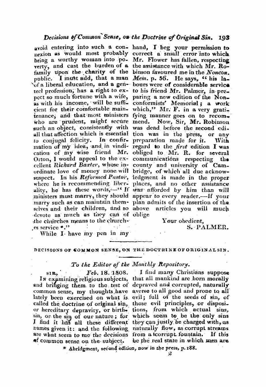 Monthly Repository (1806-1838) and Unitarian Chronicle (1832-1833): F Y, 1st edition: 21