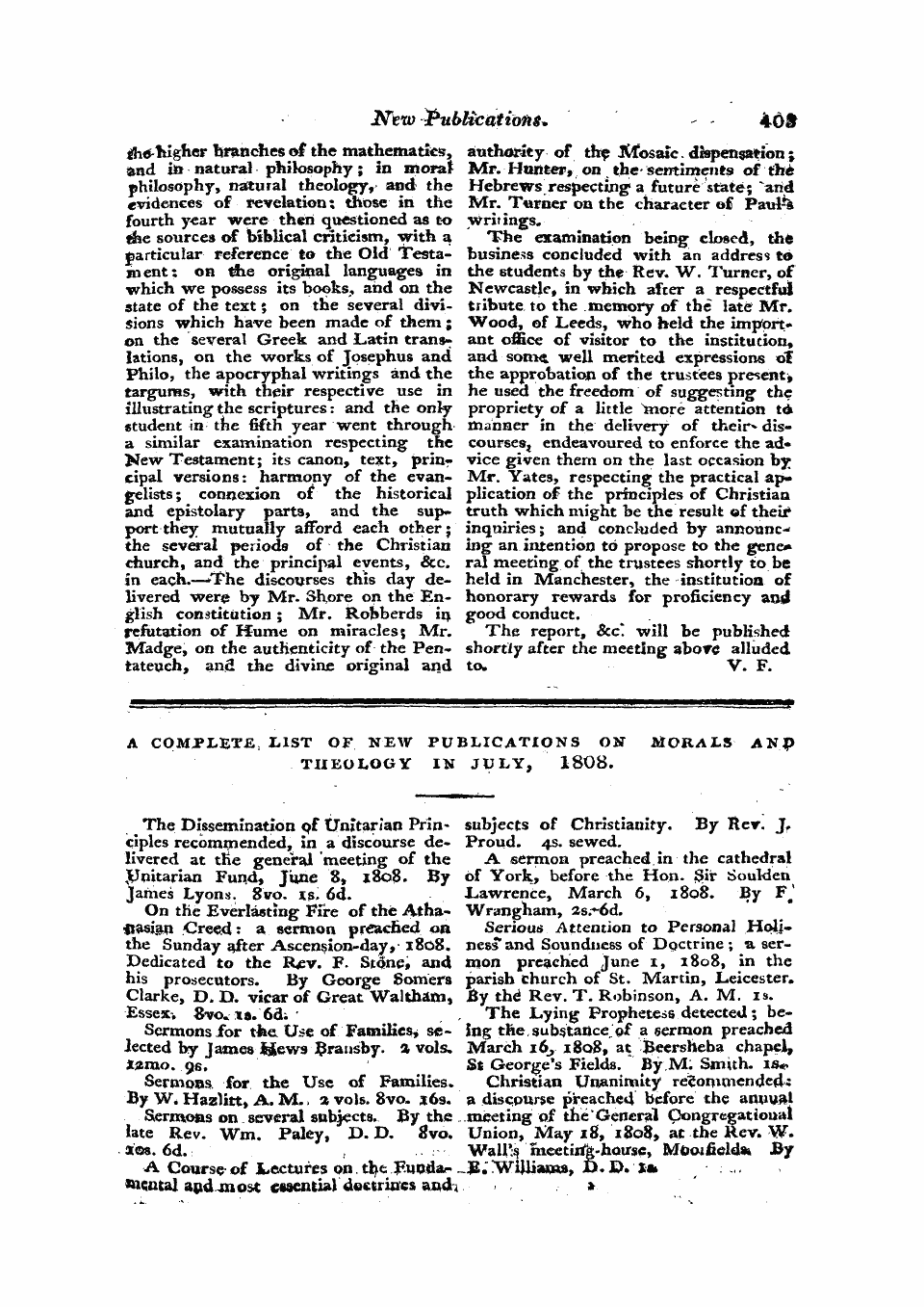 Monthly Repository (1806-1838) and Unitarian Chronicle (1832-1833): F Y, 1st edition - Untitled Article