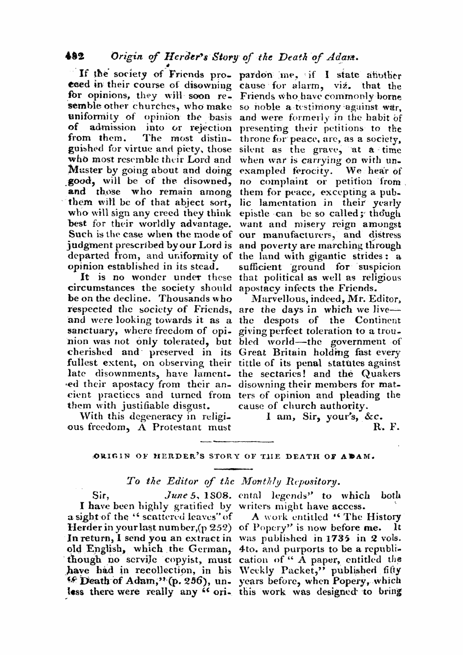 Monthly Repository (1806-1838) and Unitarian Chronicle (1832-1833): F Y, 1st edition: 26