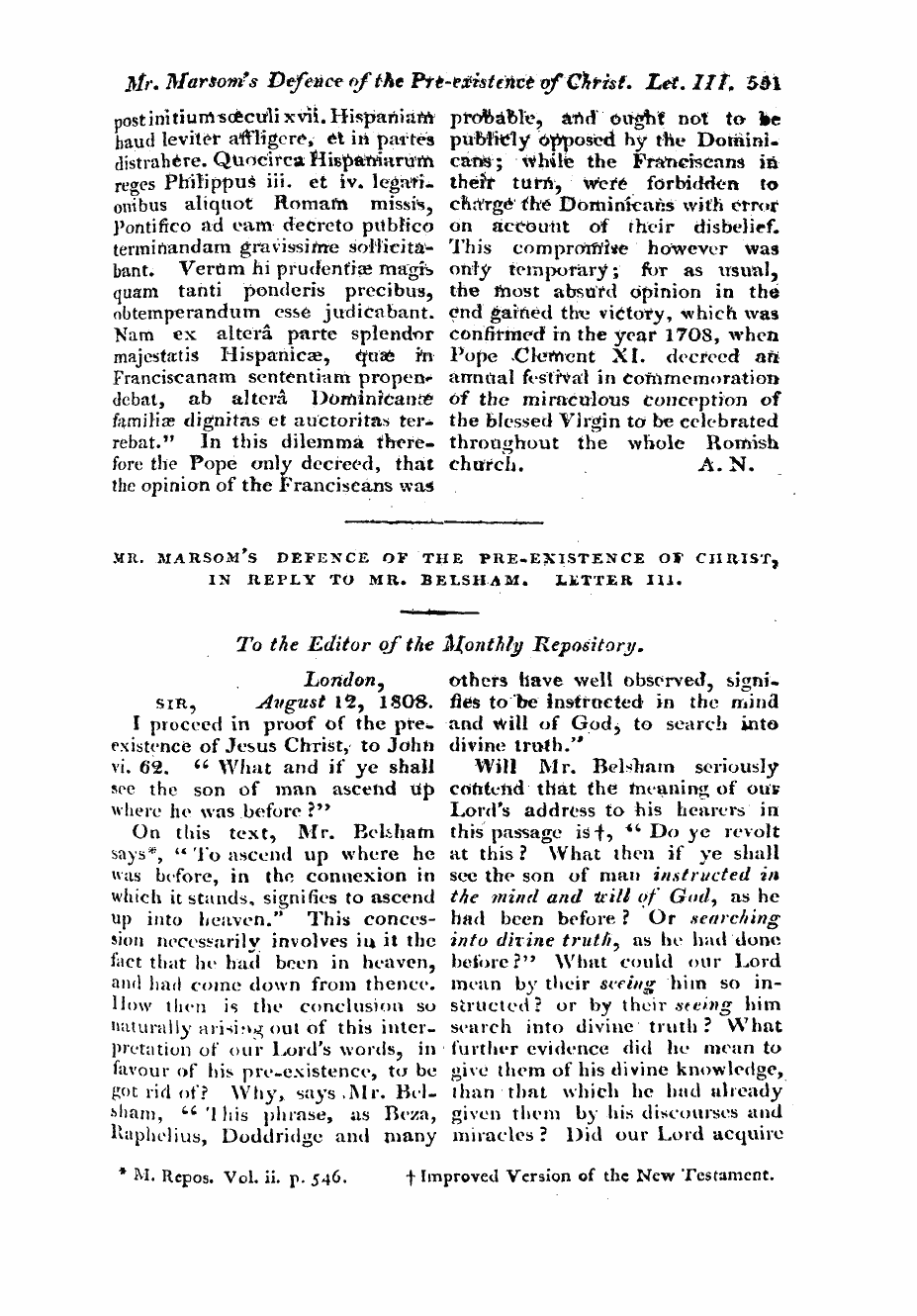 Monthly Repository (1806-1838) and Unitarian Chronicle (1832-1833): F Y, 1st edition - Untitled Article