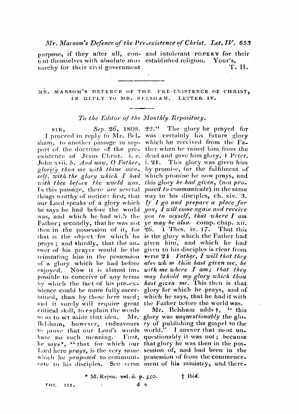 Monthly Repository (1806-1838) and Unitarian Chronicle (1832-1833): F Y, 1st edition - Untitled Article