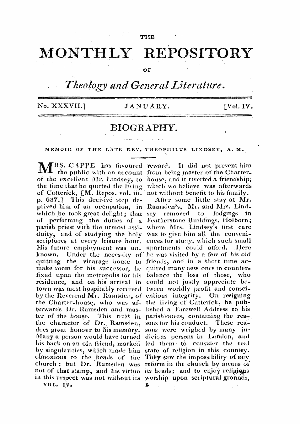 Monthly Repository (1806-1838) and Unitarian Chronicle (1832-1833): F Y, 1st edition: 1