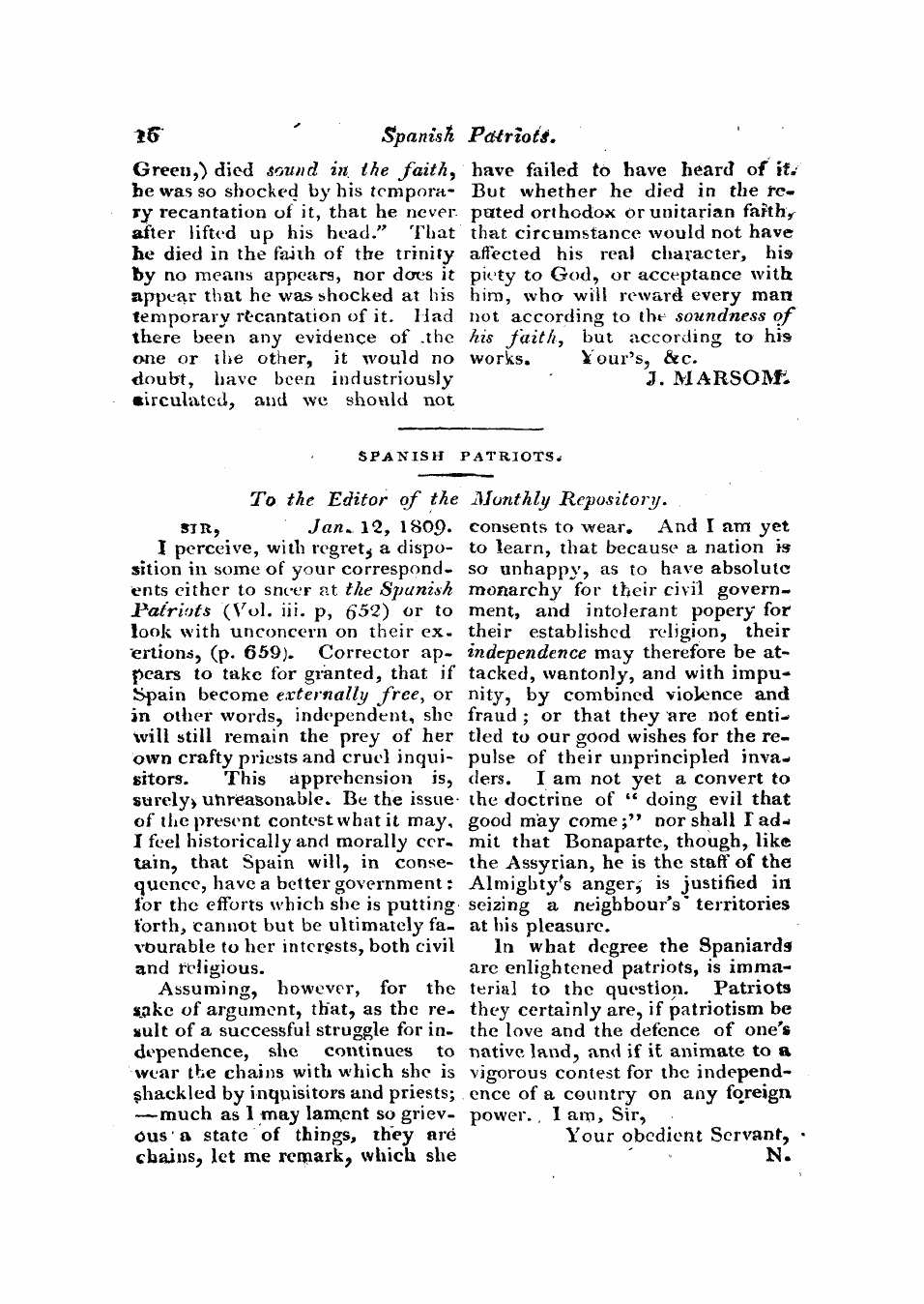 Monthly Repository (1806-1838) and Unitarian Chronicle (1832-1833): F Y, 1st edition - Untitled Article