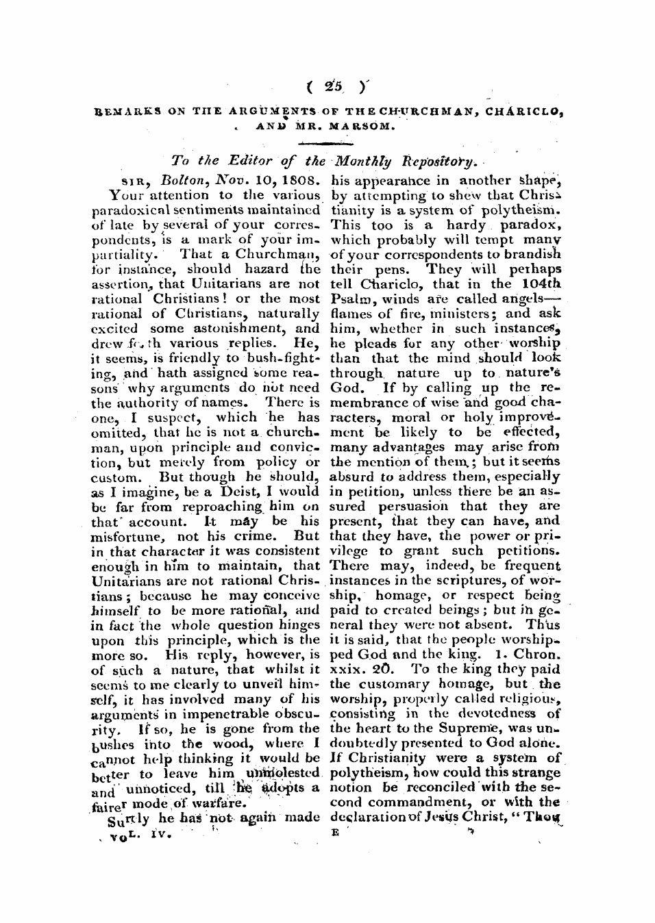 Monthly Repository (1806-1838) and Unitarian Chronicle (1832-1833): F Y, 1st edition - Untitled Article