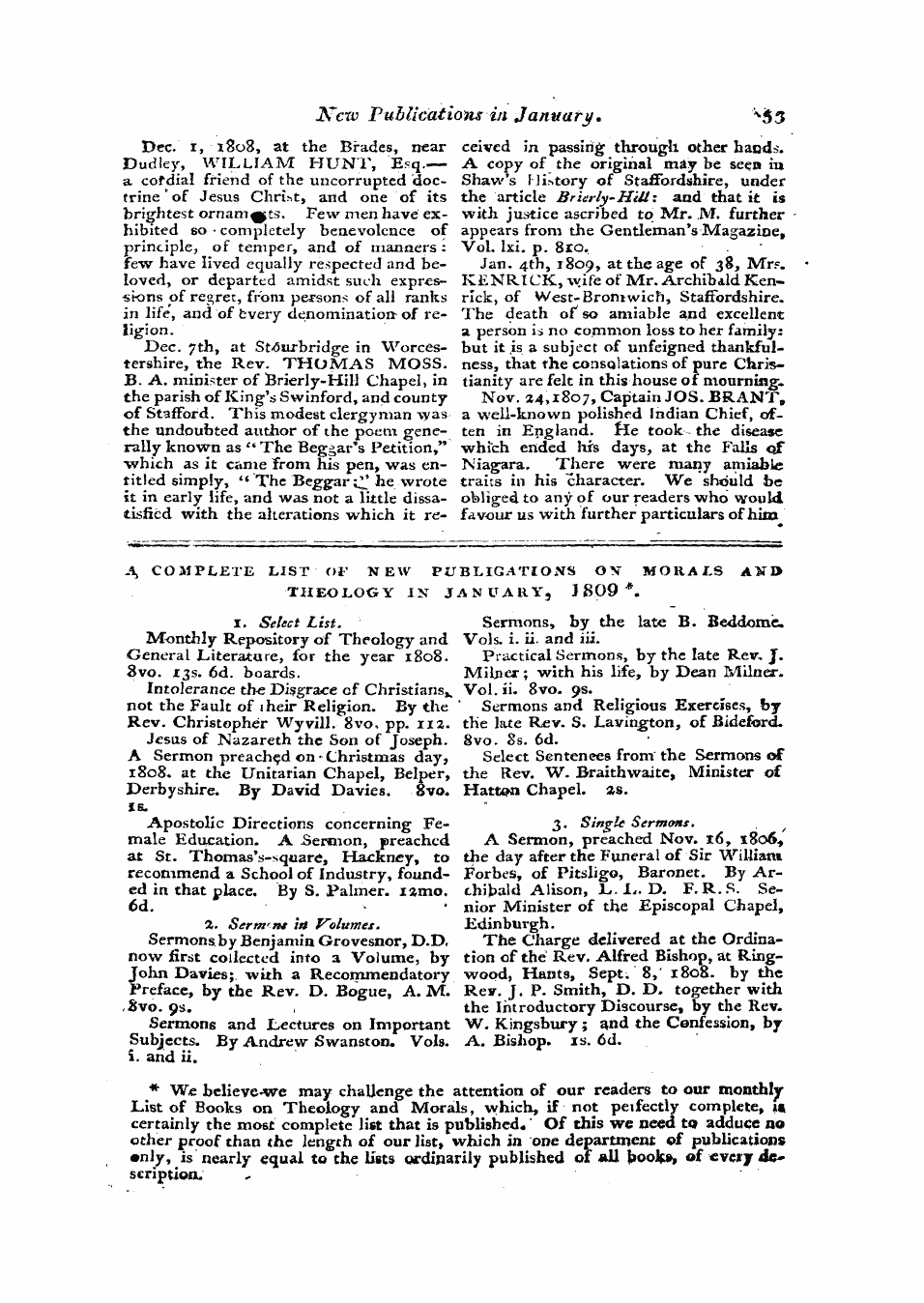 Monthly Repository (1806-1838) and Unitarian Chronicle (1832-1833): F Y, 1st edition: 53