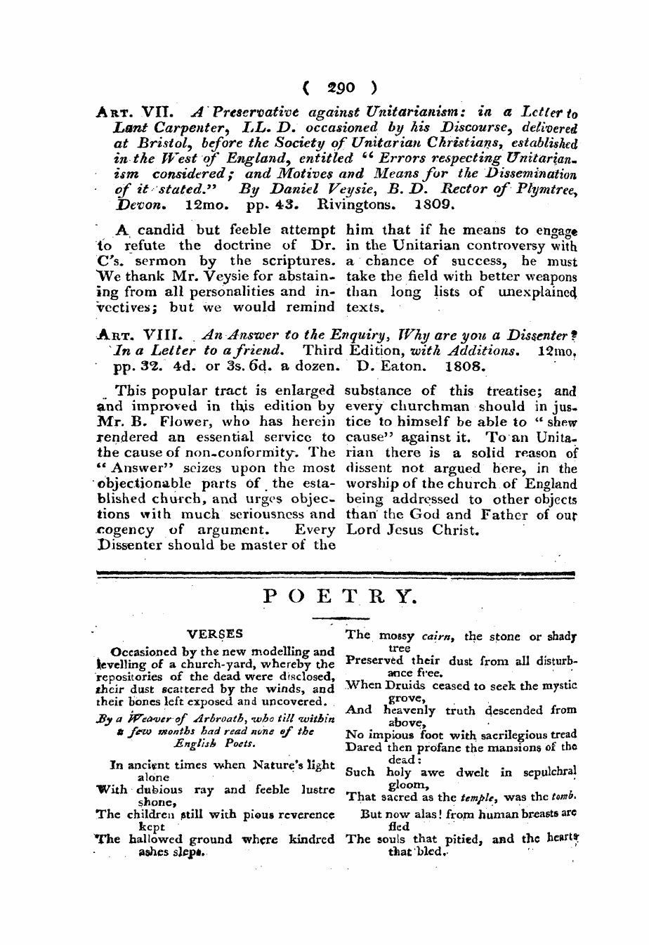 Monthly Repository (1806-1838) and Unitarian Chronicle (1832-1833): F Y, 1st edition - Untitled Article