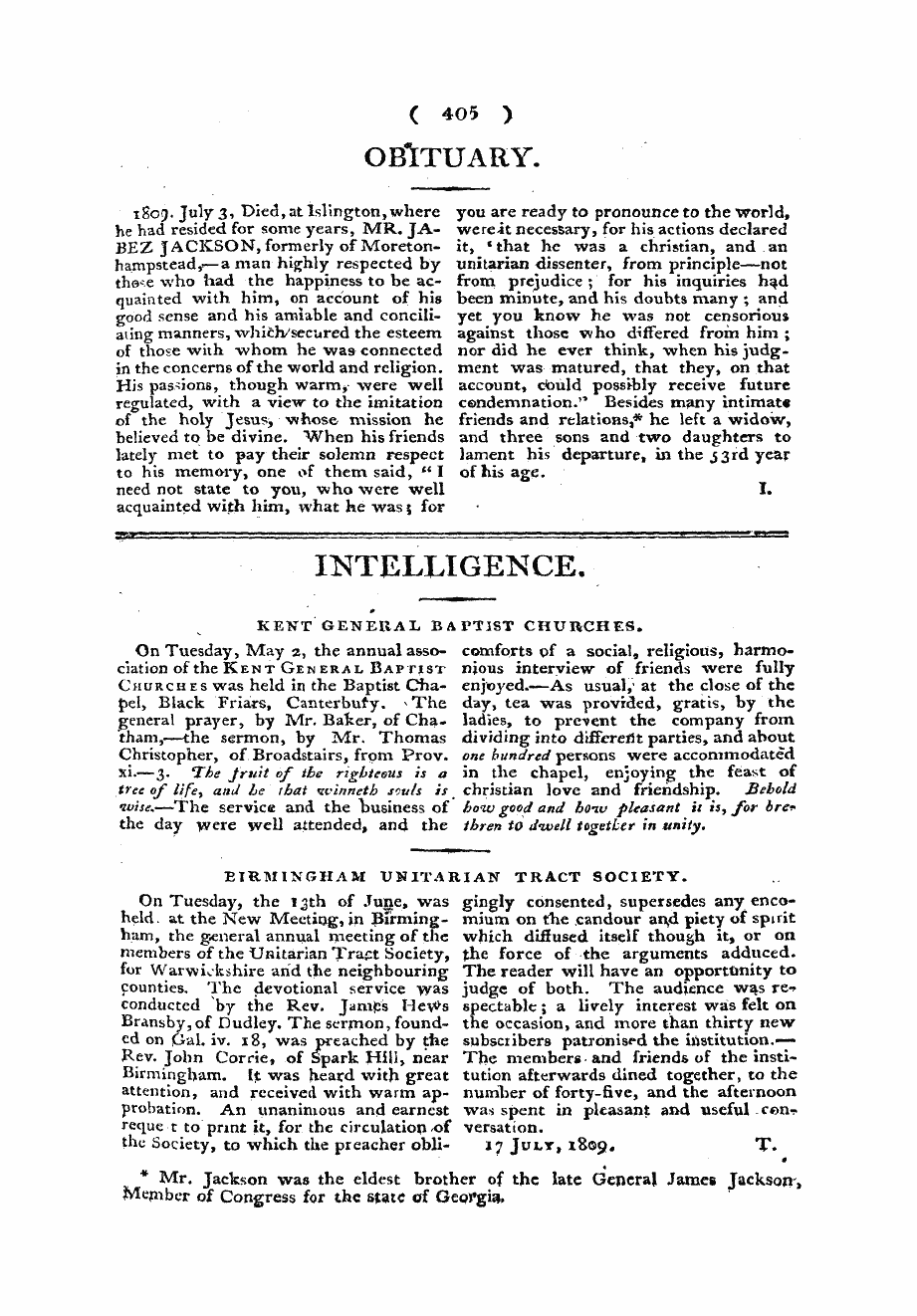 Monthly Repository (1806-1838) and Unitarian Chronicle (1832-1833): F Y, 1st edition - Obituary.