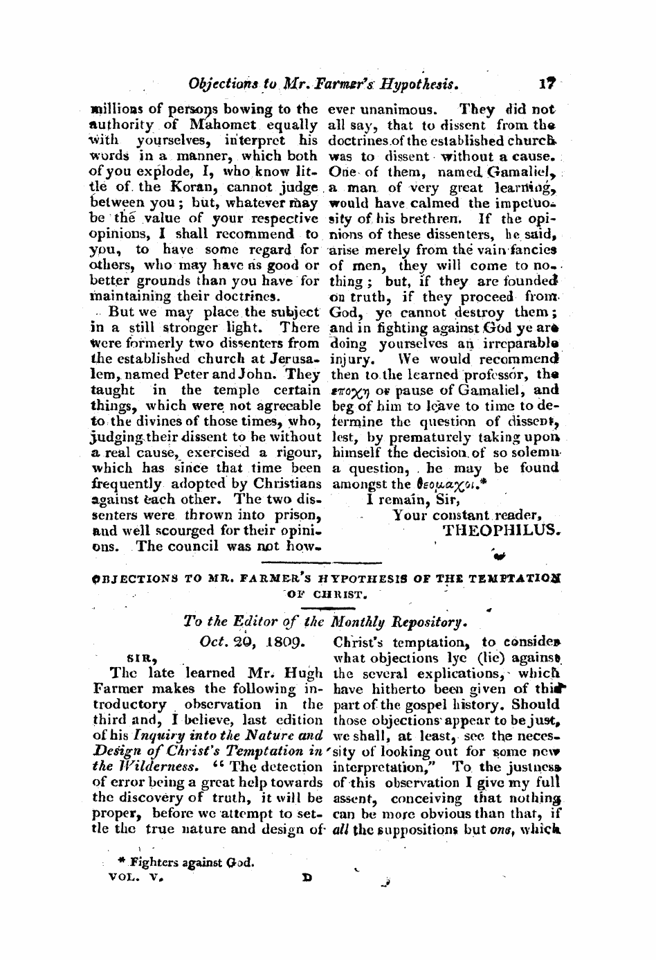 Monthly Repository (1806-1838) and Unitarian Chronicle (1832-1833): F Y, 1st edition - Untitled Article