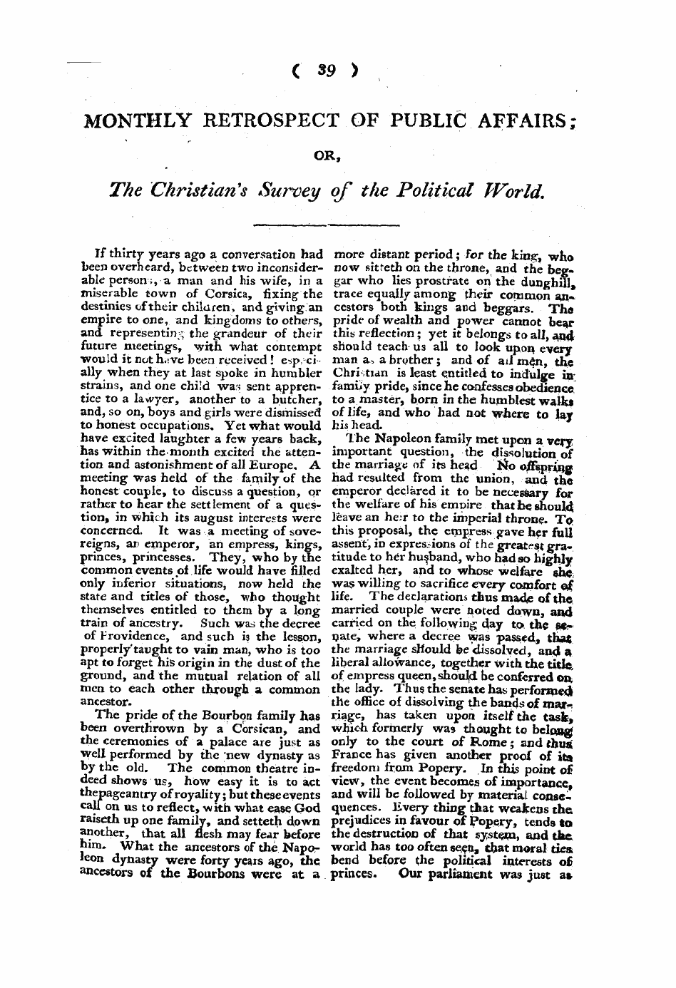 Monthly Repository (1806-1838) and Unitarian Chronicle (1832-1833): F Y, 1st edition - Monthly Retrospect Of Public Affairs; Or, The Christian's Survey Of The Political World.
