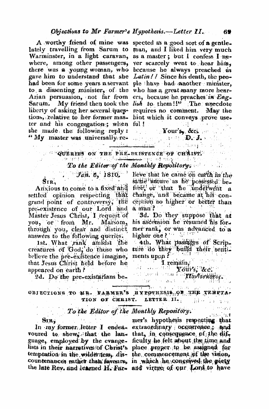 Monthly Repository (1806-1838) and Unitarian Chronicle (1832-1833): F Y, 1st edition - Untitled Article