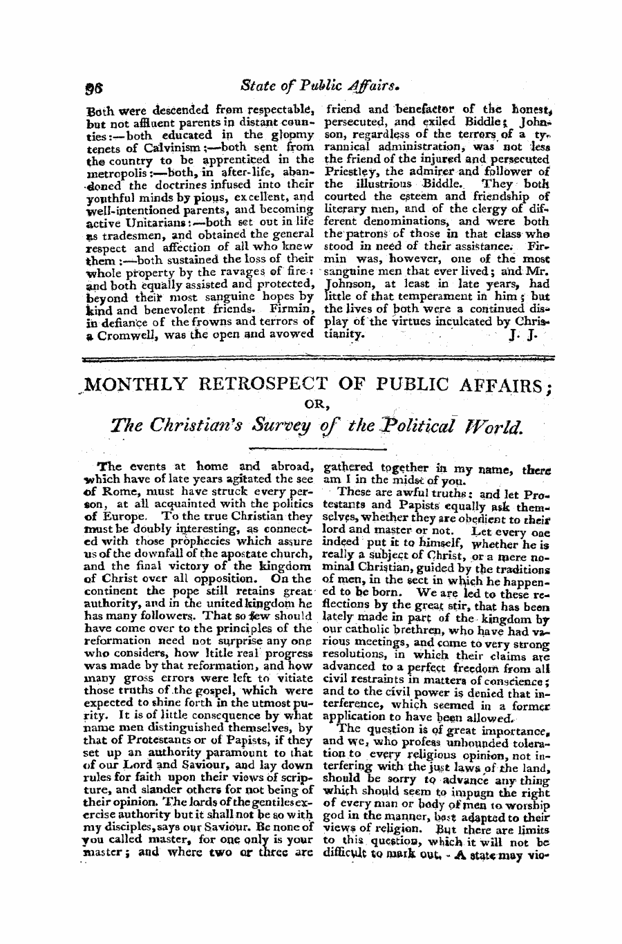 Monthly Repository (1806-1838) and Unitarian Chronicle (1832-1833): F Y, 1st edition - Monthly Retrospect Of Public Affairs; Or, ' ¦ • . ¦ ^ L " — ¦ ¦ ¦ ¦ The Christian's Survey Of The Political World.