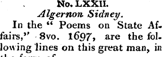 No.LXXlL Algernon Sidney. In the " Poems...