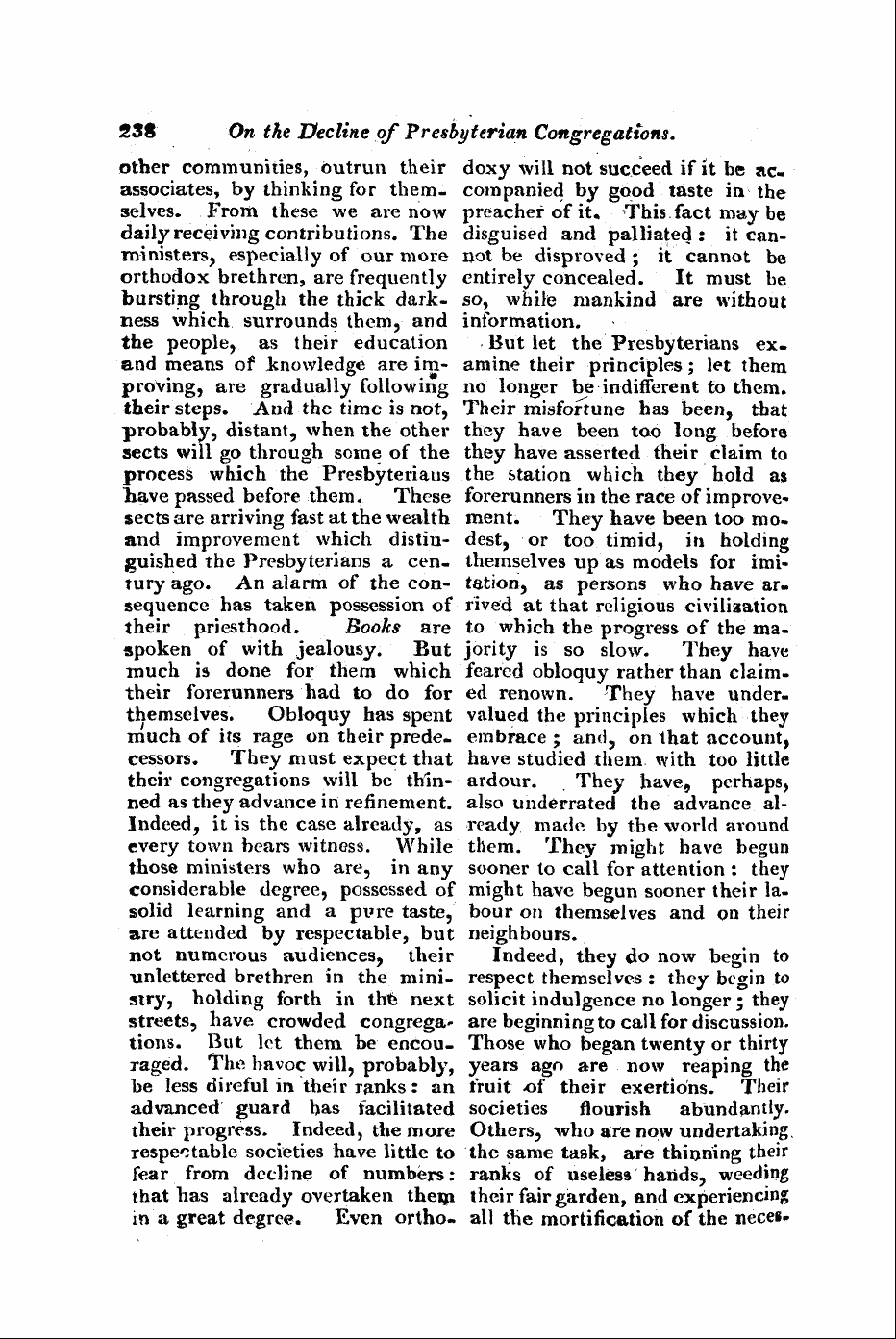 Monthly Repository (1806-1838) and Unitarian Chronicle (1832-1833): F Y, 1st edition - 238 -On The Decline Of Presbyterian Cong...