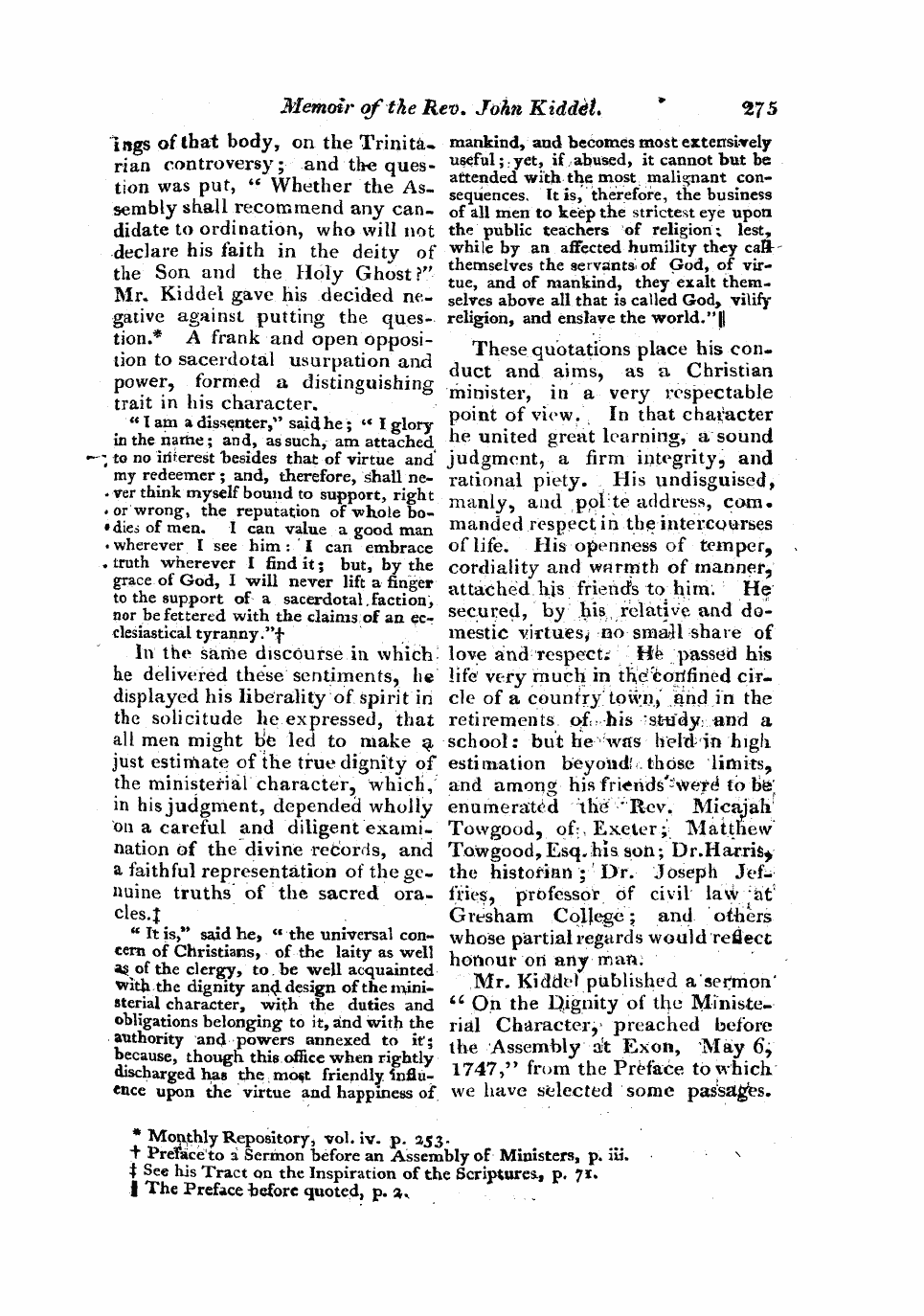 Monthly Repository (1806-1838) and Unitarian Chronicle (1832-1833): F Y, 1st edition - Untitled Article