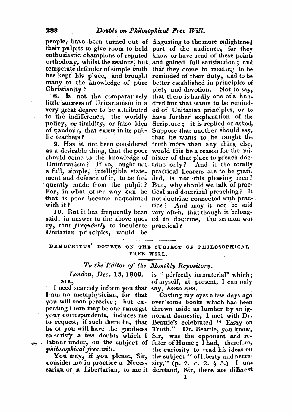 Monthly Repository (1806-1838) and Unitarian Chronicle (1832-1833): F Y, 1st edition - Untitled Article