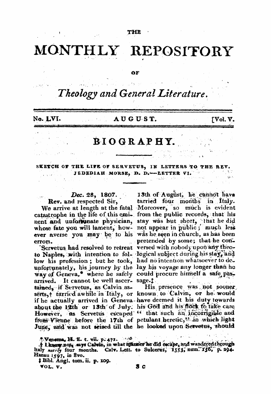 Monthly Repository (1806-1838) and Unitarian Chronicle (1832-1833): F Y, 1st edition - Biography.