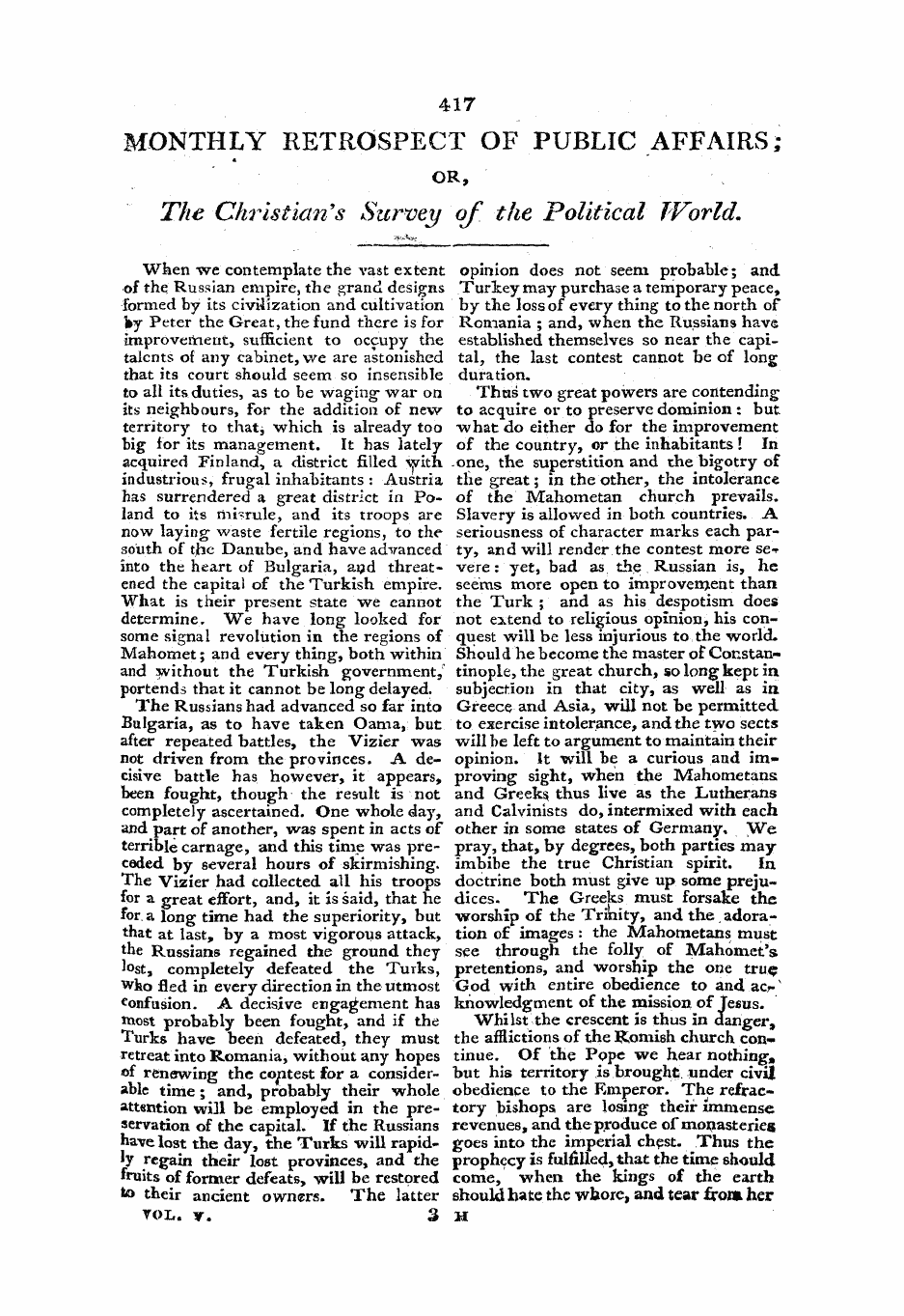 Monthly Repository (1806-1838) and Unitarian Chronicle (1832-1833): F Y, 1st edition - Monthly Retrospect Of Public Affairs; Or, The Christian's Survey Of The Political World.