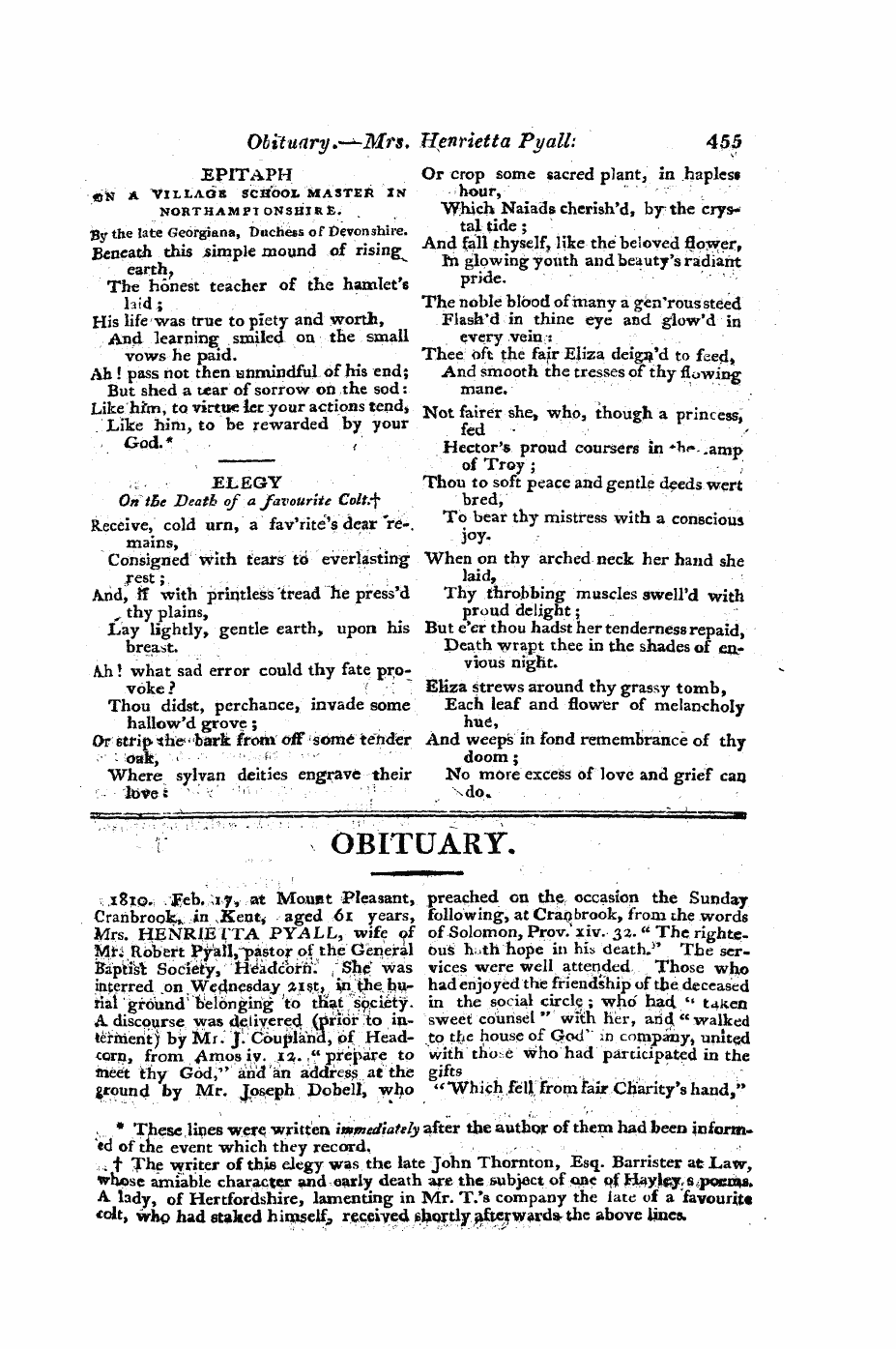 Monthly Repository (1806-1838) and Unitarian Chronicle (1832-1833): F Y, 1st edition - I Obituary.