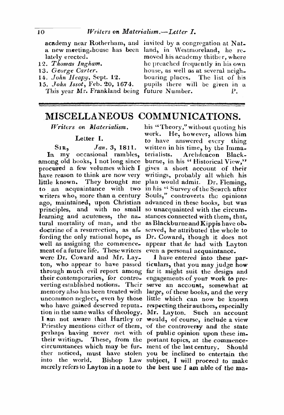 Monthly Repository (1806-1838) and Unitarian Chronicle (1832-1833): F Y, 1st edition: 10