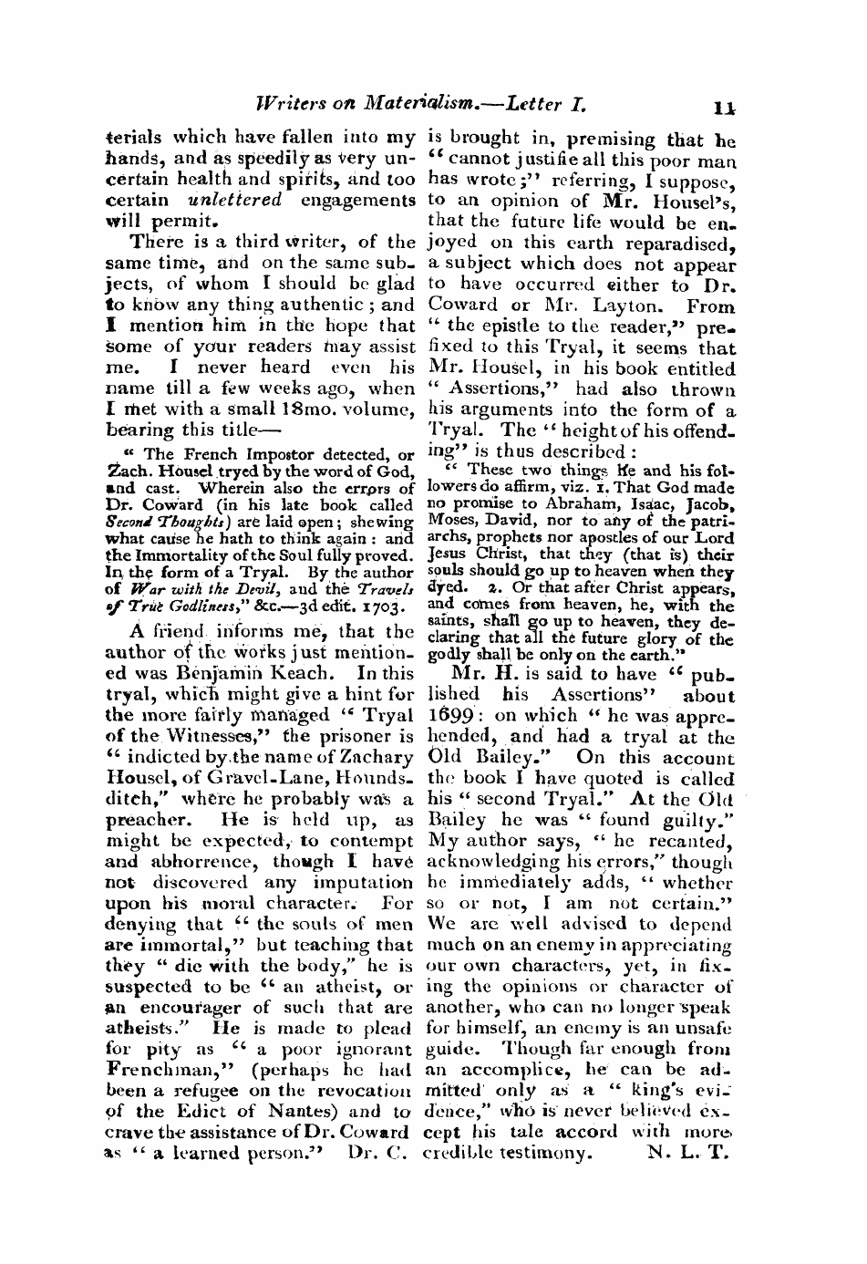 Monthly Repository (1806-1838) and Unitarian Chronicle (1832-1833): F Y, 1st edition - Untitled Article