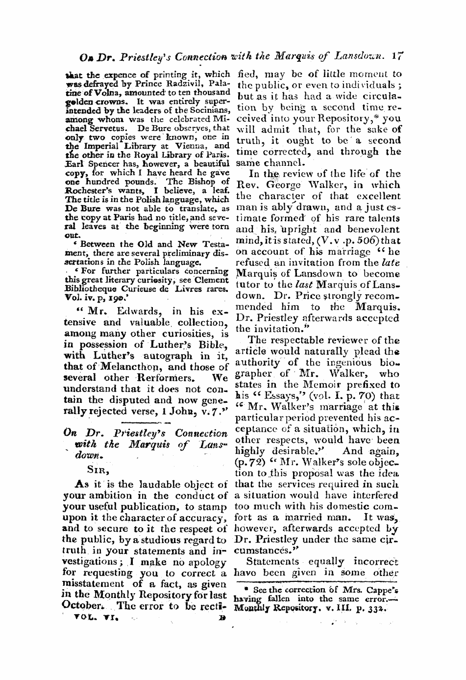 Monthly Repository (1806-1838) and Unitarian Chronicle (1832-1833): F Y, 1st edition - Untitled Article