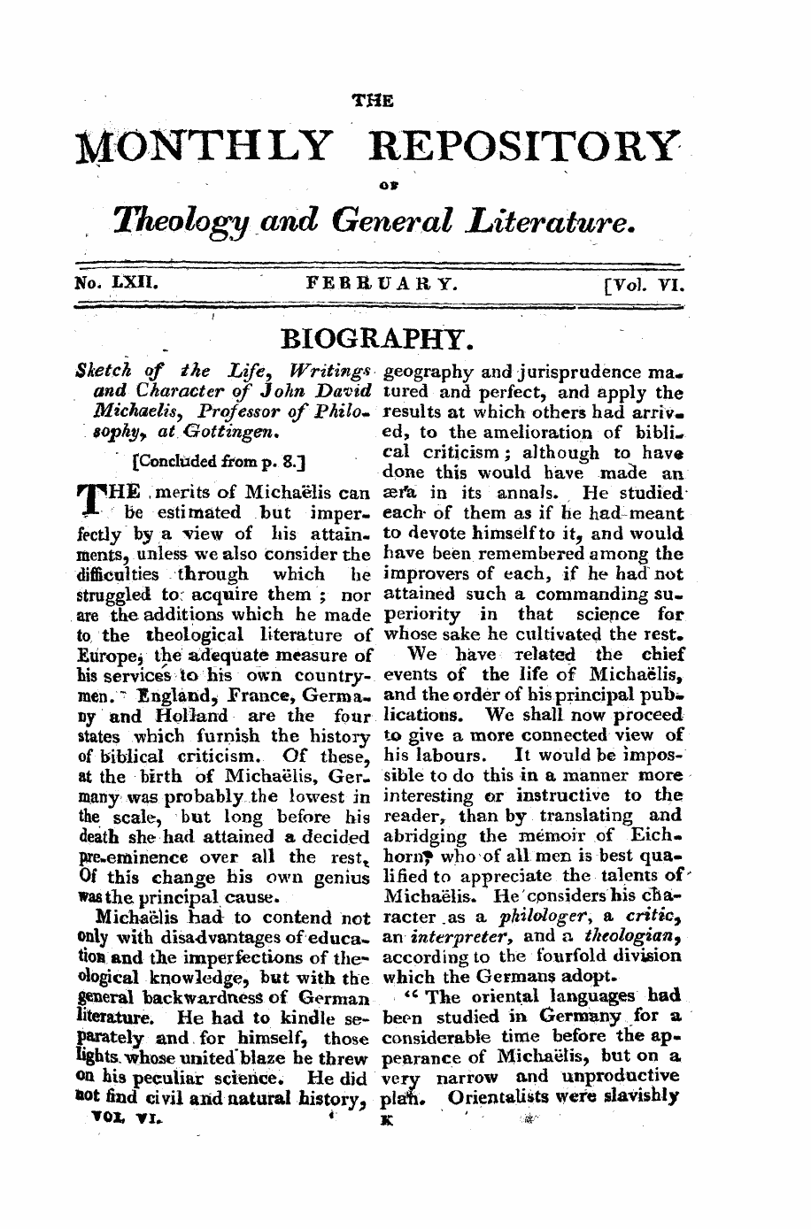 Monthly Repository (1806-1838) and Unitarian Chronicle (1832-1833): F Y, 1st edition - Untitled Article