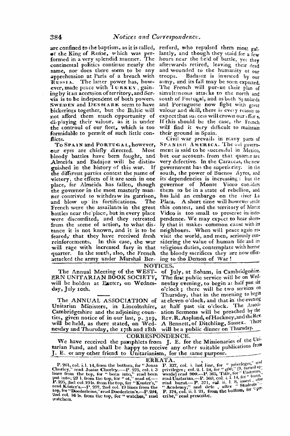 Monthly Repository (1806-1838) and Unitarian Chronicle (1832-1833): F Y, 1st edition - Liit Correspondence.