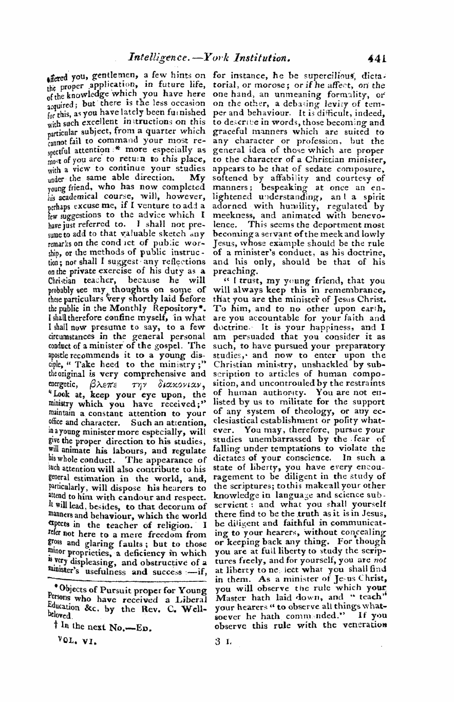 Monthly Repository (1806-1838) and Unitarian Chronicle (1832-1833): F Y, 1st edition - Untitled Article