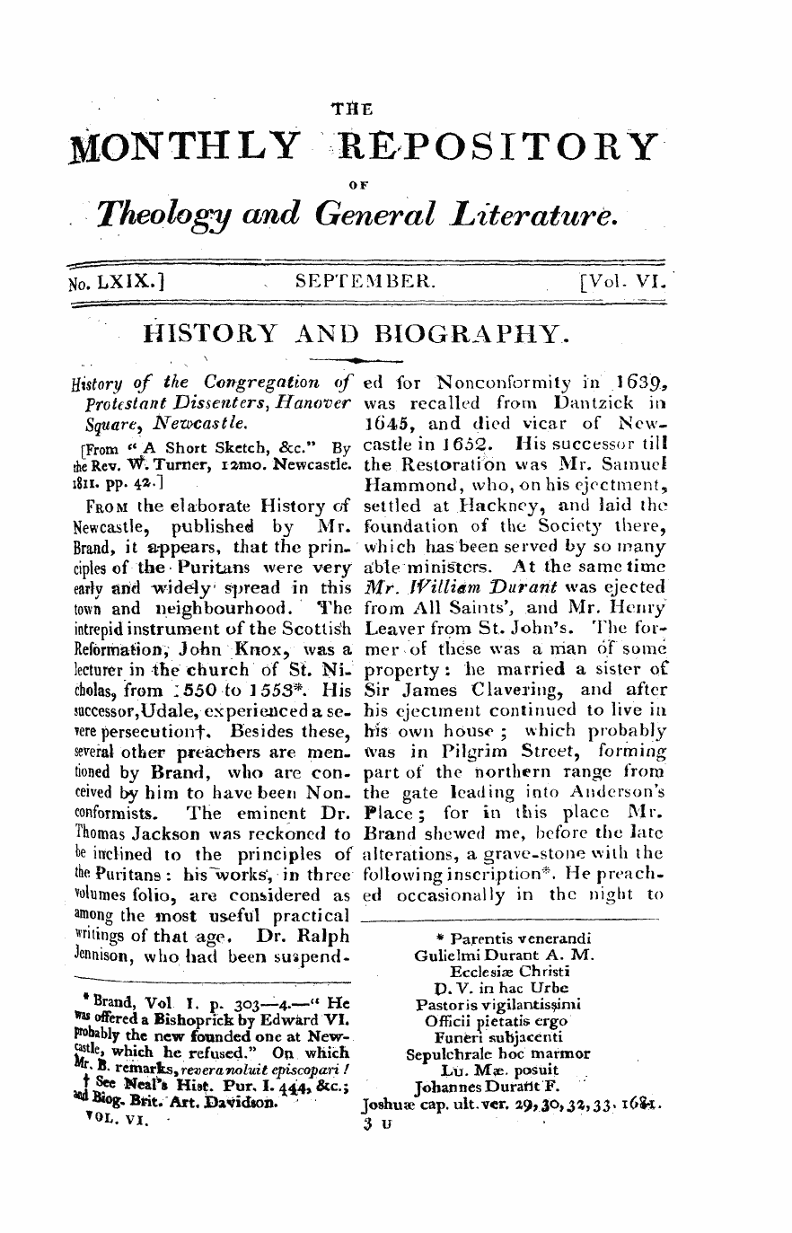 Monthly Repository (1806-1838) and Unitarian Chronicle (1832-1833): F Y, 1st edition - Untitled Article