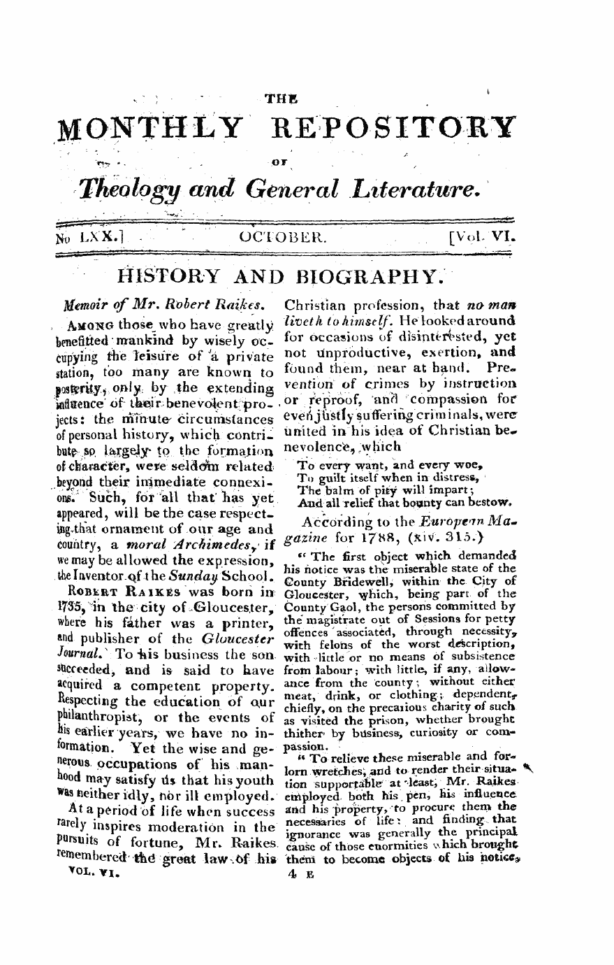 Monthly Repository (1806-1838) and Unitarian Chronicle (1832-1833): F Y, 1st edition - Untitled Article