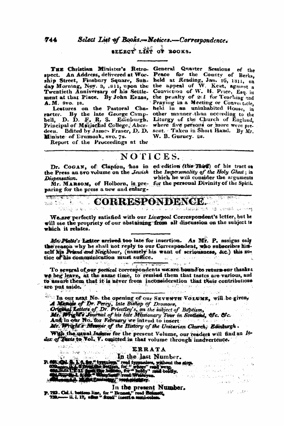 Monthly Repository (1806-1838) and Unitarian Chronicle (1832-1833): F Y, 1st edition - Untitled Article