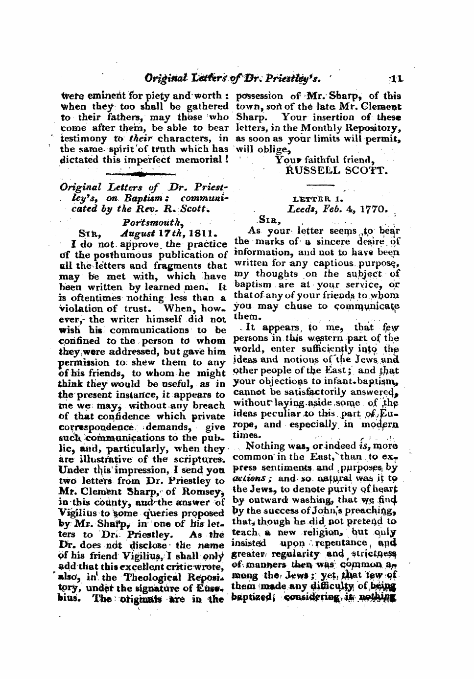 Monthly Repository (1806-1838) and Unitarian Chronicle (1832-1833): F Y, 1st edition - Untitled Article