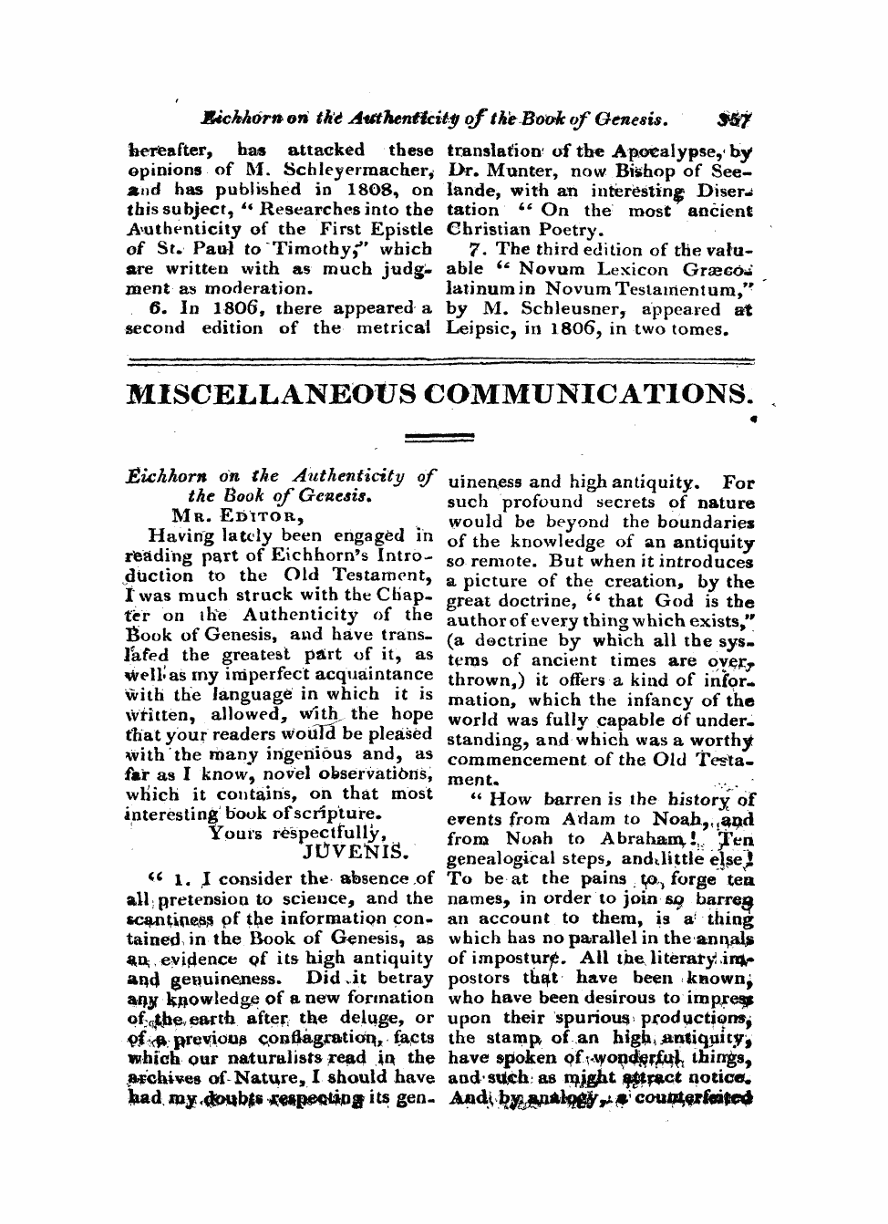 Monthly Repository (1806-1838) and Unitarian Chronicle (1832-1833): F Y, 1st edition - Miscellaneous Communications.