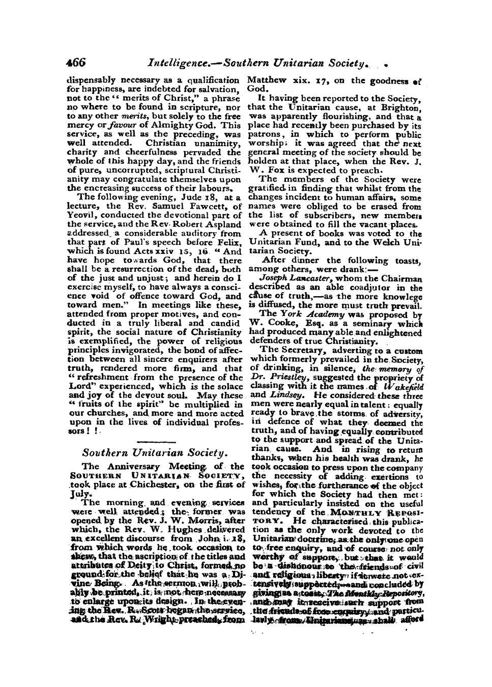 Monthly Repository (1806-1838) and Unitarian Chronicle (1832-1833): F Y, 1st edition - Untitled Article