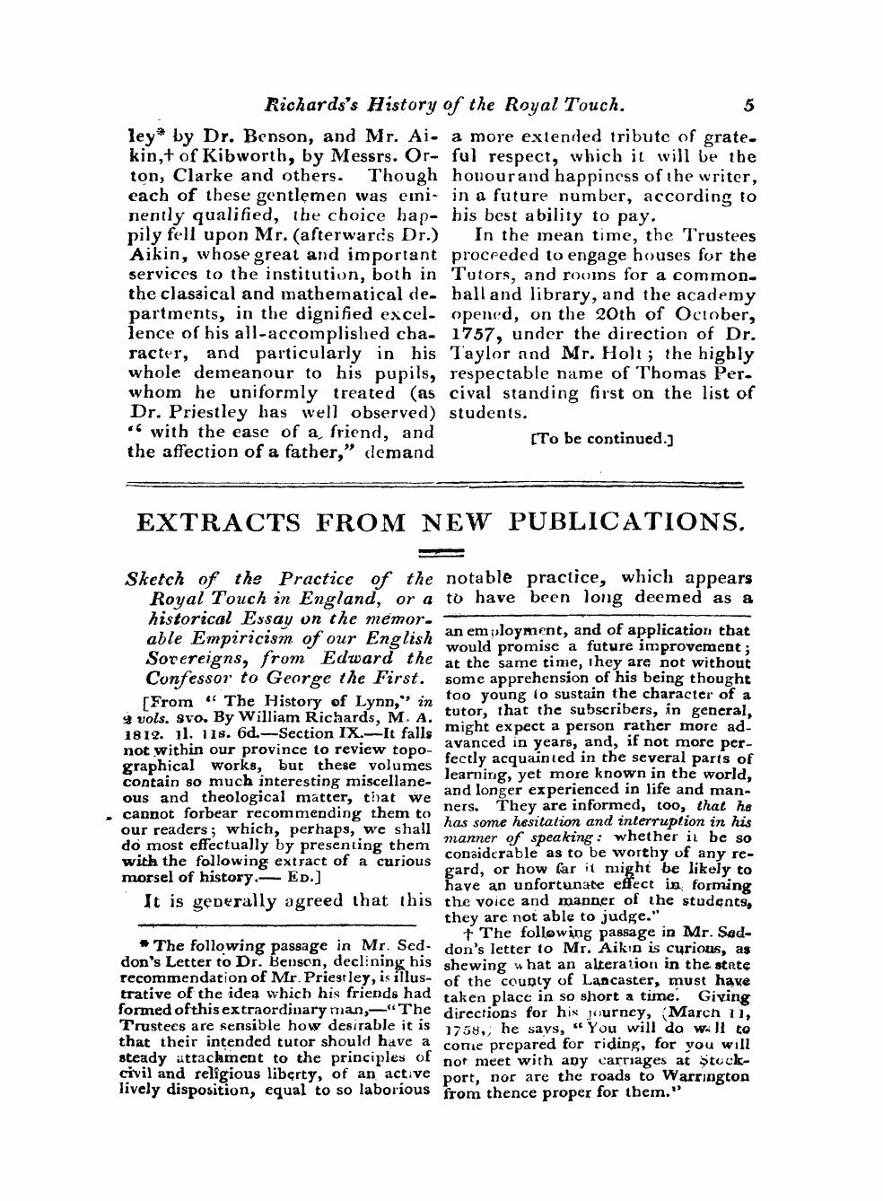 Monthly Repository (1806-1838) and Unitarian Chronicle (1832-1833): F Y, 1st edition - Extracts From New Publications.