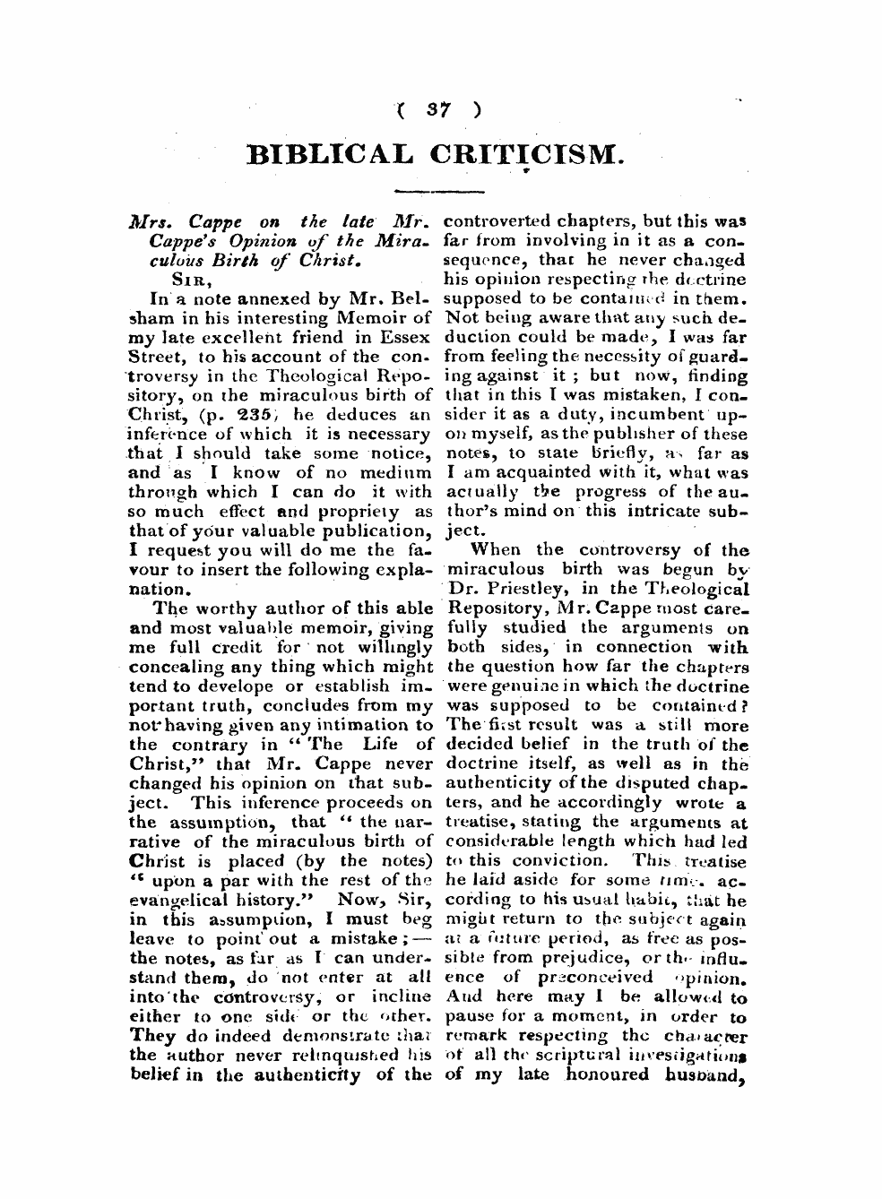 Monthly Repository (1806-1838) and Unitarian Chronicle (1832-1833): F Y, 1st edition: 37