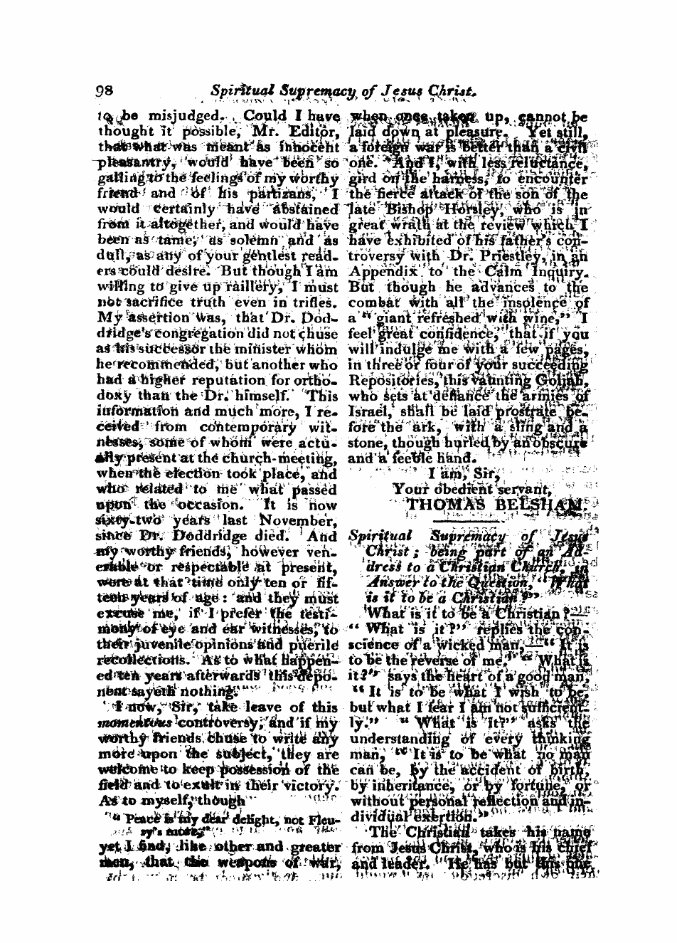 Monthly Repository (1806-1838) and Unitarian Chronicle (1832-1833): F Y, 1st edition - Untitled Article