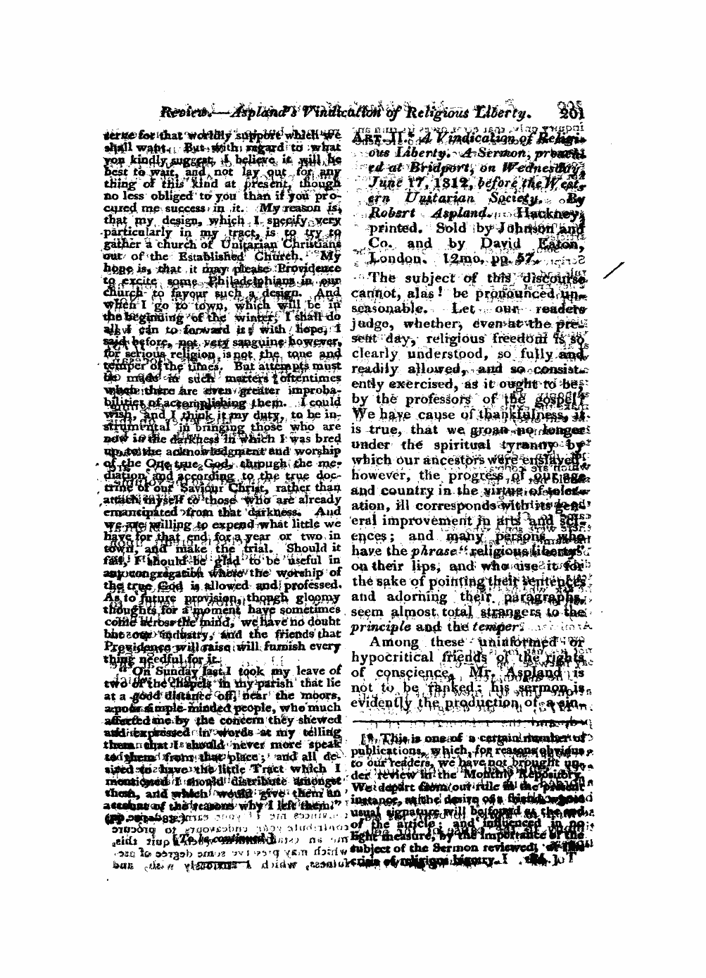 Monthly Repository (1806-1838) and Unitarian Chronicle (1832-1833): F Y, 1st edition - Untitled Article