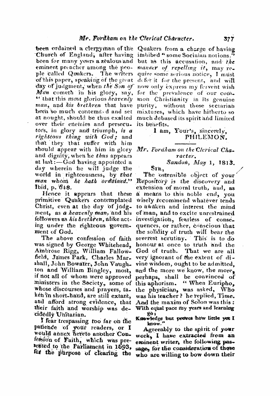 Monthly Repository (1806-1838) and Unitarian Chronicle (1832-1833): F Y, 1st edition: 21