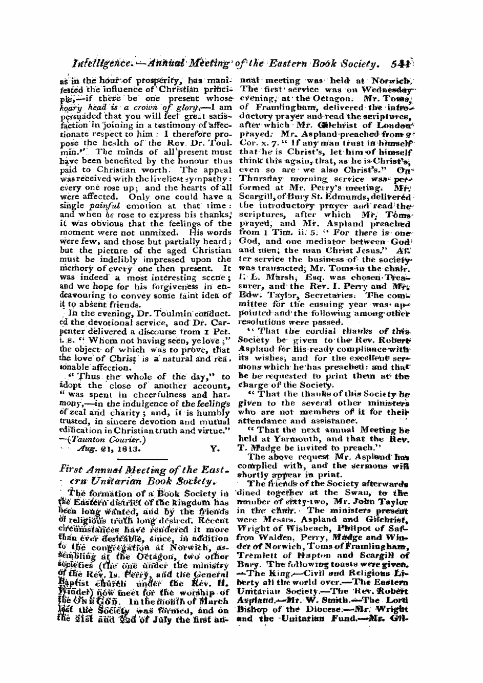 Monthly Repository (1806-1838) and Unitarian Chronicle (1832-1833): F Y, 1st edition - Untitled Article