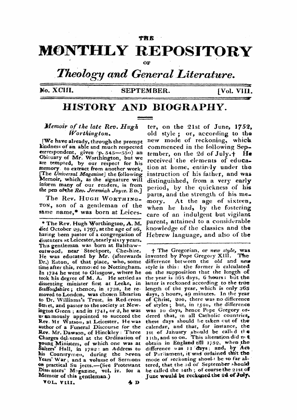 Monthly Repository (1806-1838) and Unitarian Chronicle (1832-1833): F Y, 1st edition - History And Biography.