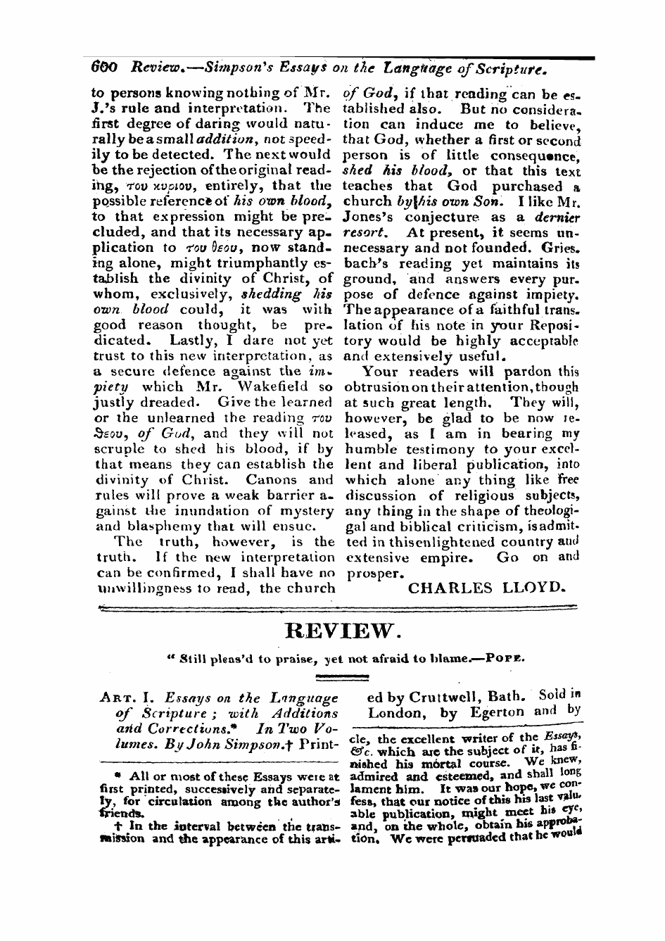 Monthly Repository (1806-1838) and Unitarian Chronicle (1832-1833): F Y, 1st edition - Review. " Still Pleas'd To Praise, 3/Et Not Afraid To Blame. — Pope.